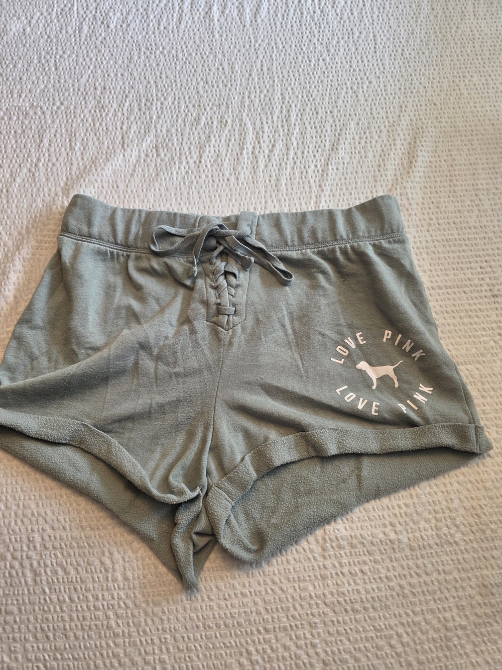 PINK Victoria's Secret Sage Green Lace-Up Lounge Shorts M